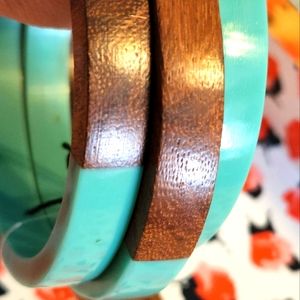 Boho wooden style bracelet aqua blue turquoise color Small wrists only.